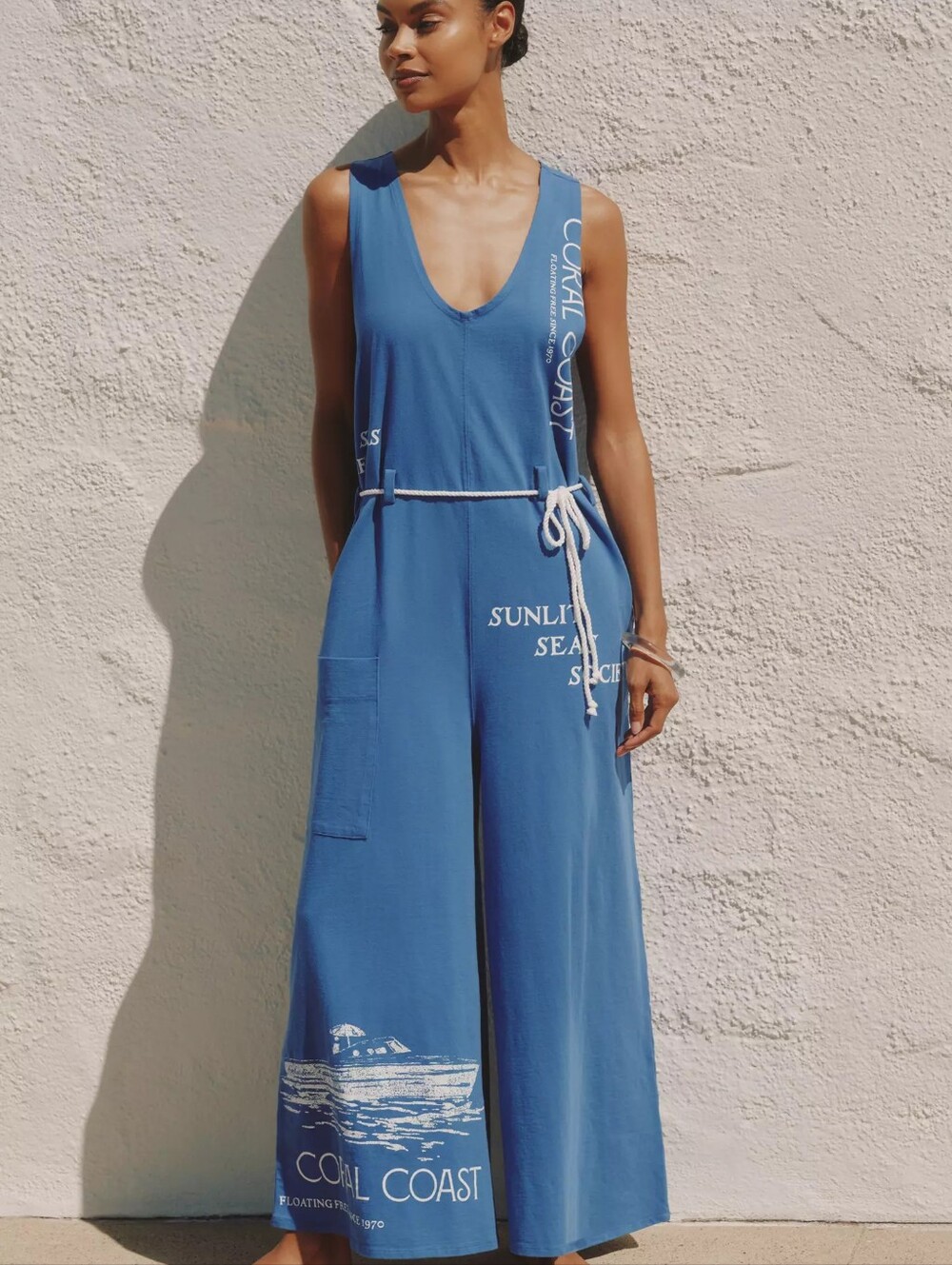 NWT Anthropologie Celandine Coral Coast Knit Jumpsuit Nautical Beach